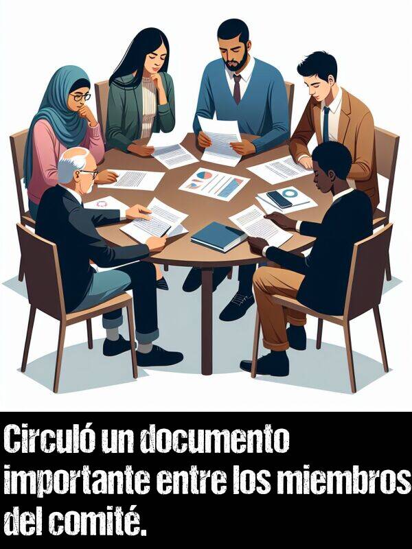 documento: Circul un documento importante entre los miembros del comit.