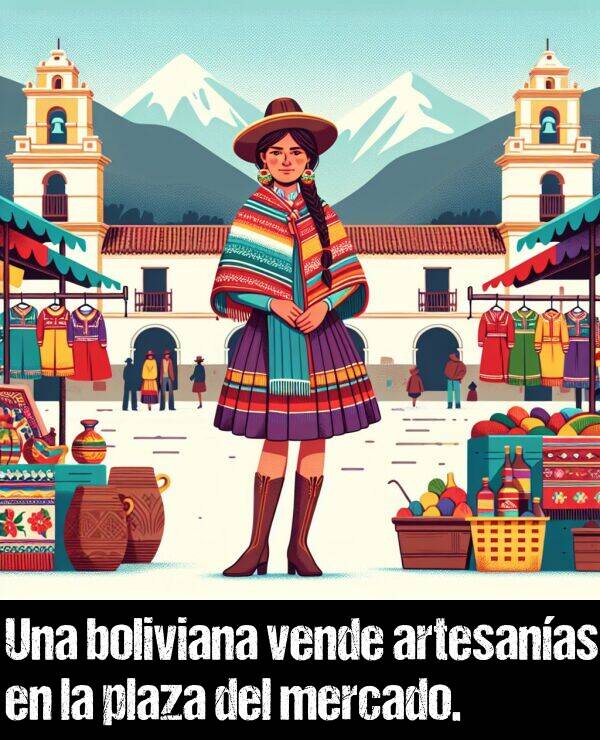 artesanas: Una boliviana vende artesanas en la plaza del mercado.