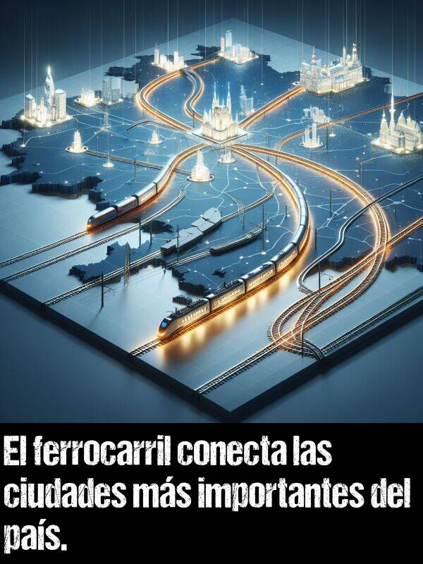 ciudades: El ferrocarril conecta las ciudades ms importantes del pas.