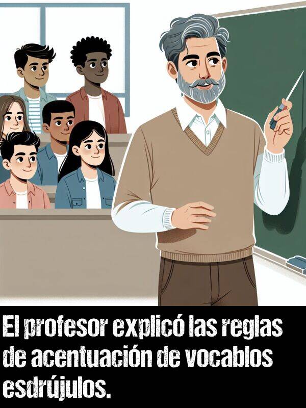 vocablos: El profesor explic las reglas de acentuacin de vocablos esdrjulos.