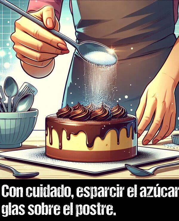 azcar: Con cuidado, esparcir el azcar glas sobre el postre.