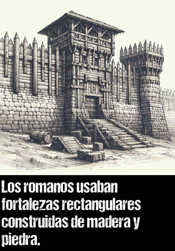 rectangular: Los romanos usaban fortalezas rectangulares construidas de madera y piedra.