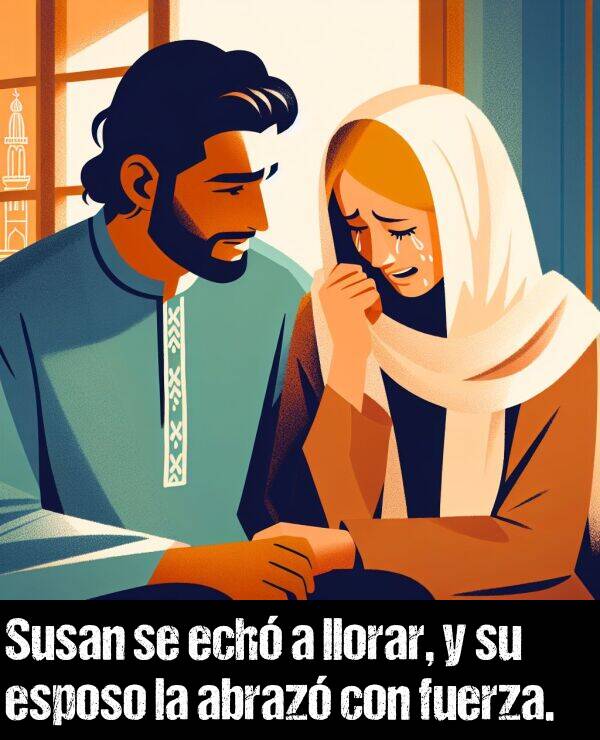 echar: Susan se ech a llorar, y su esposo la abraz con fuerza.