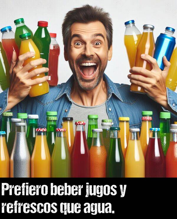 beber: Prefiero beber jugos y refrescos que agua.