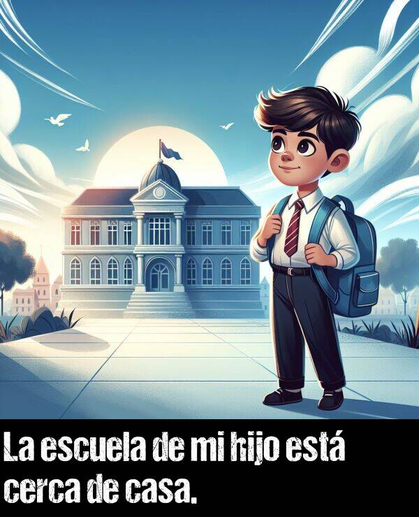 cerca: La escuela de mi hijo est cerca de casa.