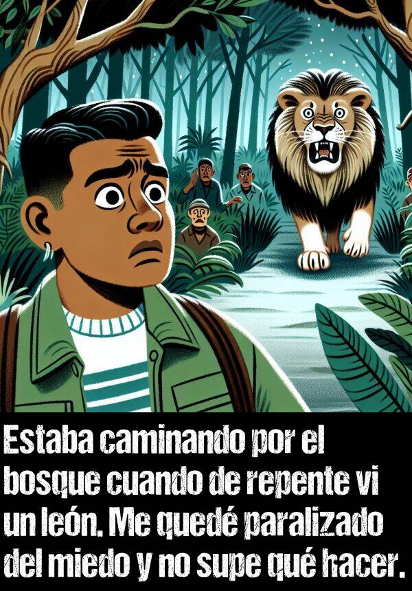 len: Estaba caminando por el bosque cuando de repente vi un len. Me qued paralizado del miedo y no supe qu hacer.