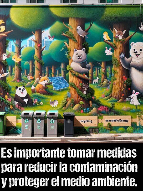 contaminacin: Es importante tomar medidas para reducir la contaminacin y proteger el medio ambiente.