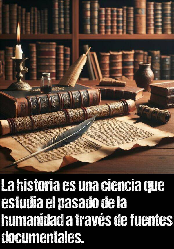 pasado: La historia es una ciencia que estudia el pasado de la humanidad a travs de fuentes documentales.