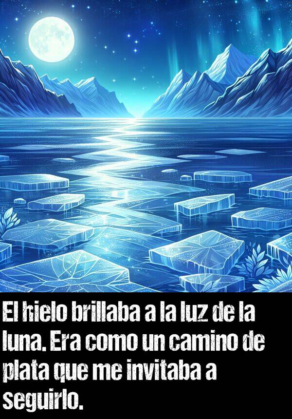 luz: El hielo brillaba a la luz de la luna. Era como un camino de plata que me invitaba a seguirlo.