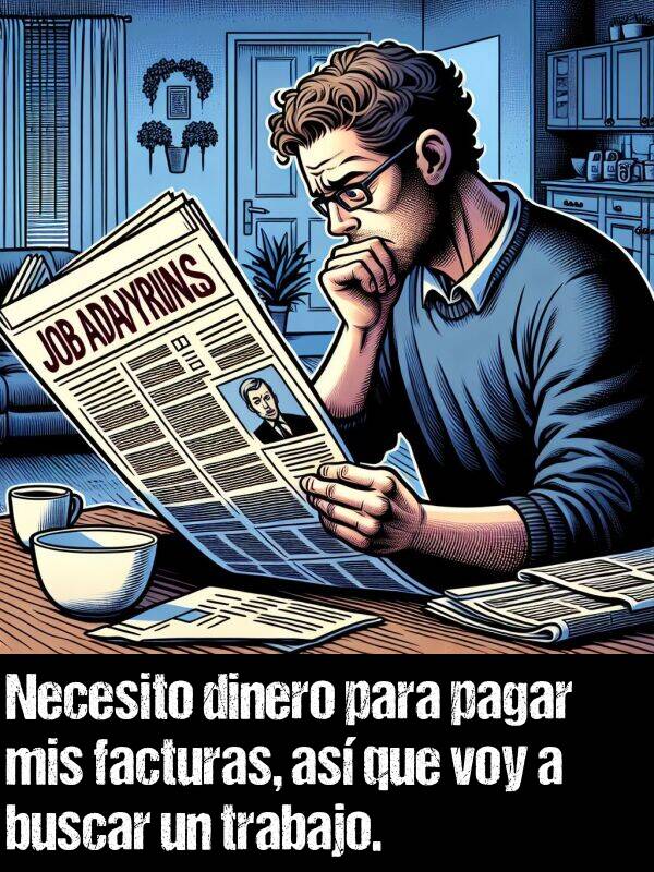 factura: Necesito dinero para pagar mis facturas, as que voy a buscar un trabajo.