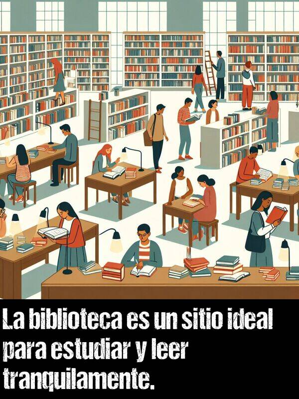 ideal: La biblioteca es un sitio ideal para estudiar y leer tranquilamente.