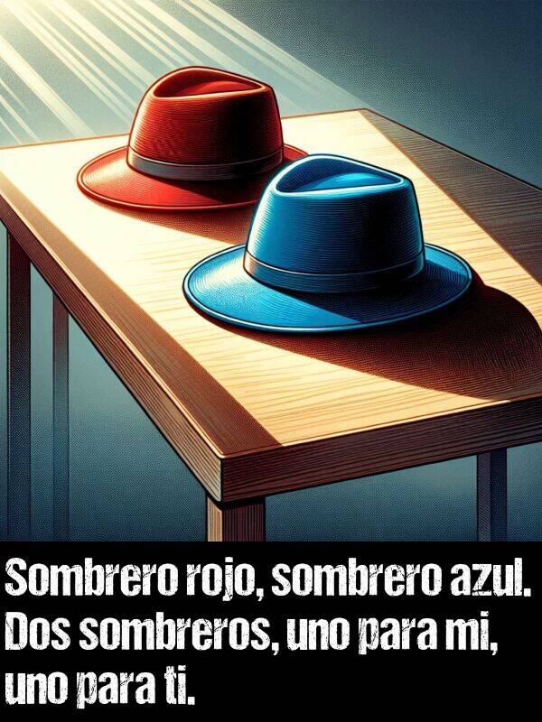 ti: Sombrero rojo, sombrero azul. Dos sombreros, uno para mi, uno para ti.