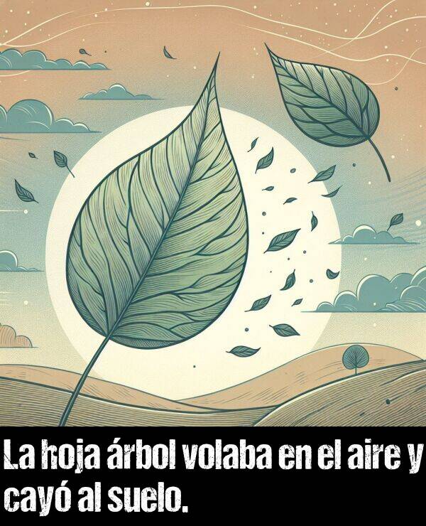 hoja: La hoja rbol volaba en el aire y cay al suelo.