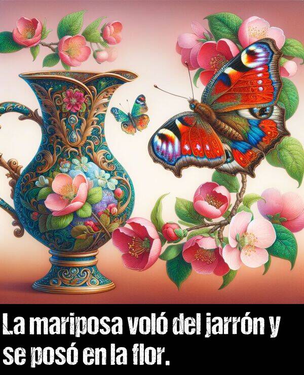 mariposa: La mariposa vol del jarrn y se pos en la flor.