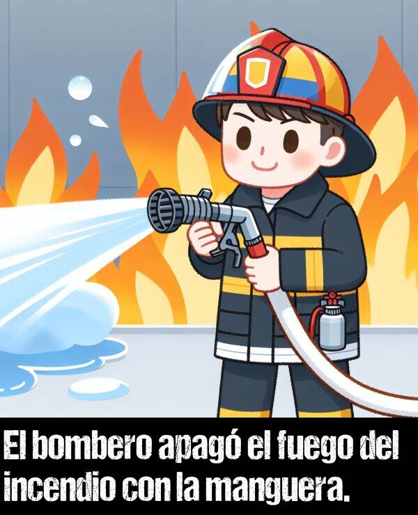 fuego: El bombero apag el fuego del incendio con la manguera.