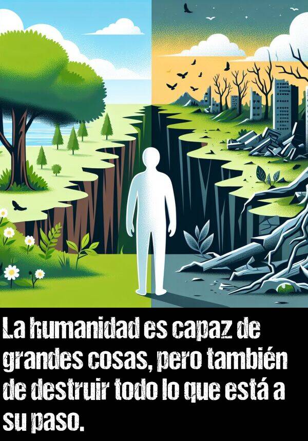 paso: La humanidad es capaz de grandes cosas, pero tambin de destruir todo lo que est a su paso.