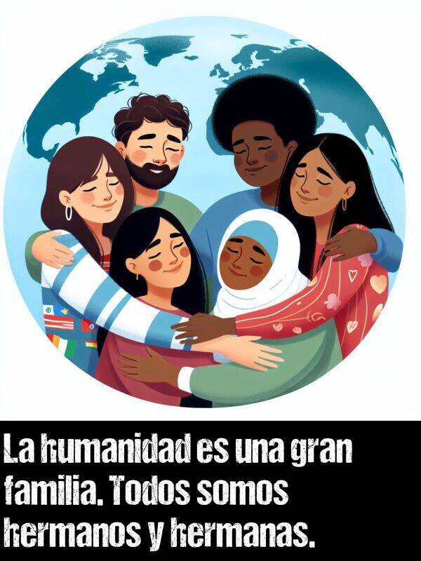 humanidad: La humanidad es una gran familia. Todos somos hermanos y hermanas.