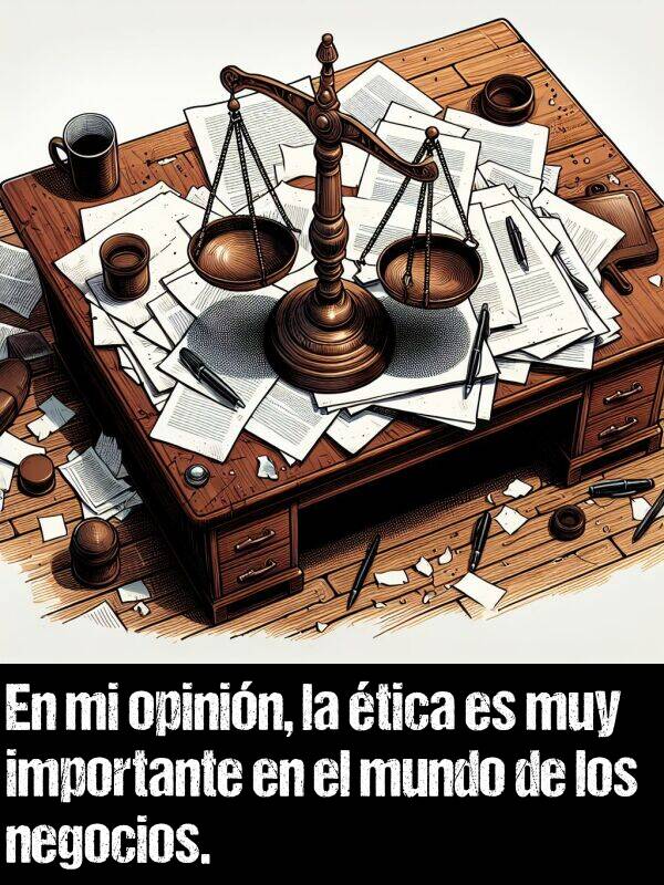 tica: En mi opinin, la tica es muy importante en el mundo de los negocios.