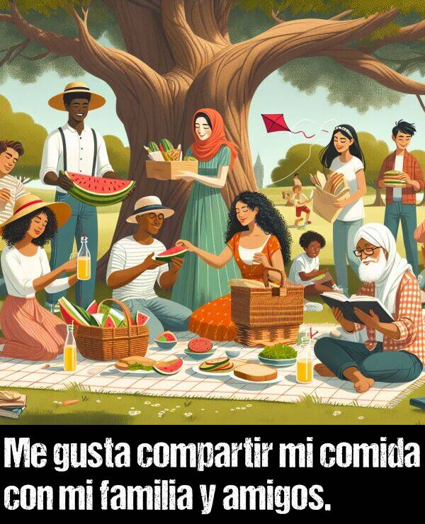 comida: Me gusta compartir mi comida con mi familia y amigos.