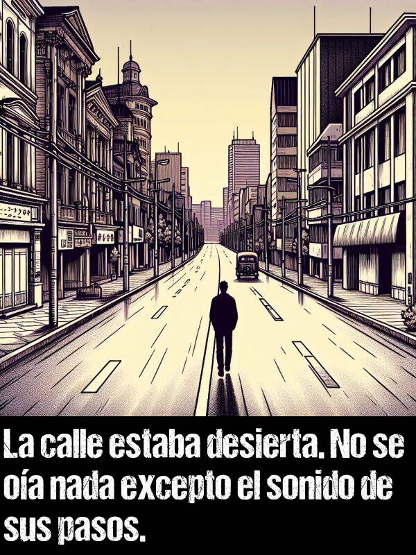 calle: La calle estaba desierta. No se oa nada excepto el sonido de sus pasos.