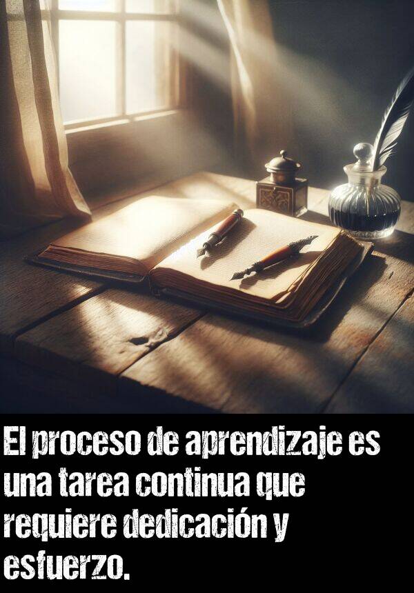 proceso: El proceso de aprendizaje es una tarea continua que requiere dedicacin y esfuerzo.