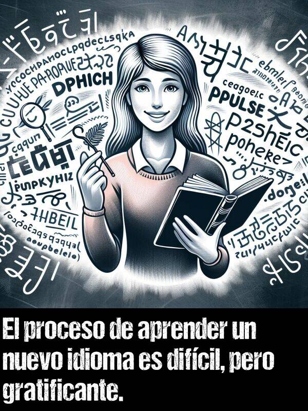 proceso: El proceso de aprender un nuevo idioma es difcil, pero gratificante.