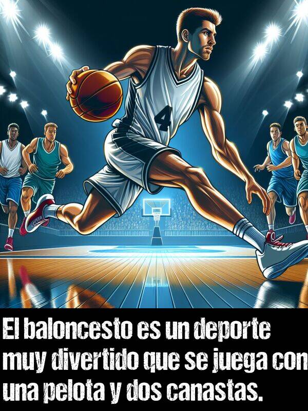 dos: El baloncesto es un deporte muy divertido que se juega con una pelota y dos canastas.