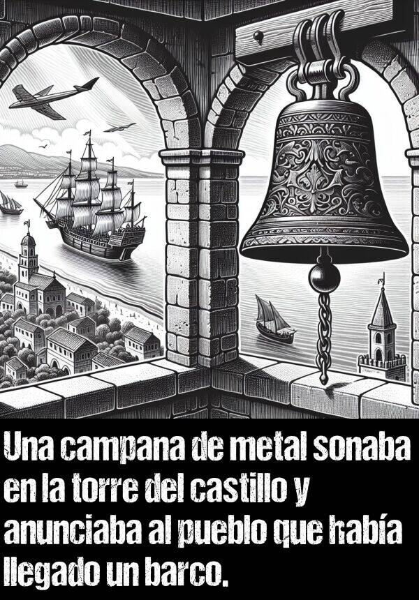 castillo: Una campana de metal sonaba en la torre del castillo y anunciaba al pueblo que haba llegado un barco.