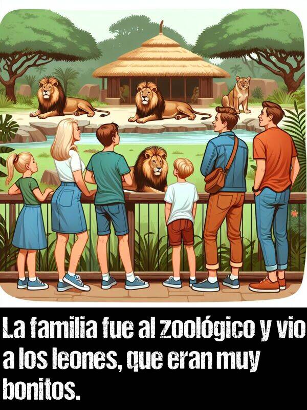 zoolgico: La familia fue al zoolgico y vio a los leones, que eran muy bonitos.