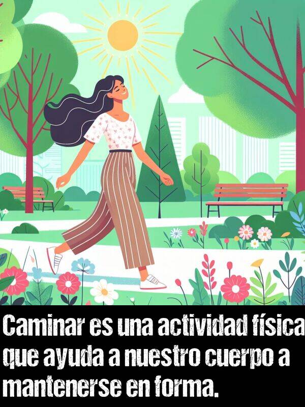 actividad: Caminar es una actividad fsica que ayuda a nuestro cuerpo a mantenerse en forma.