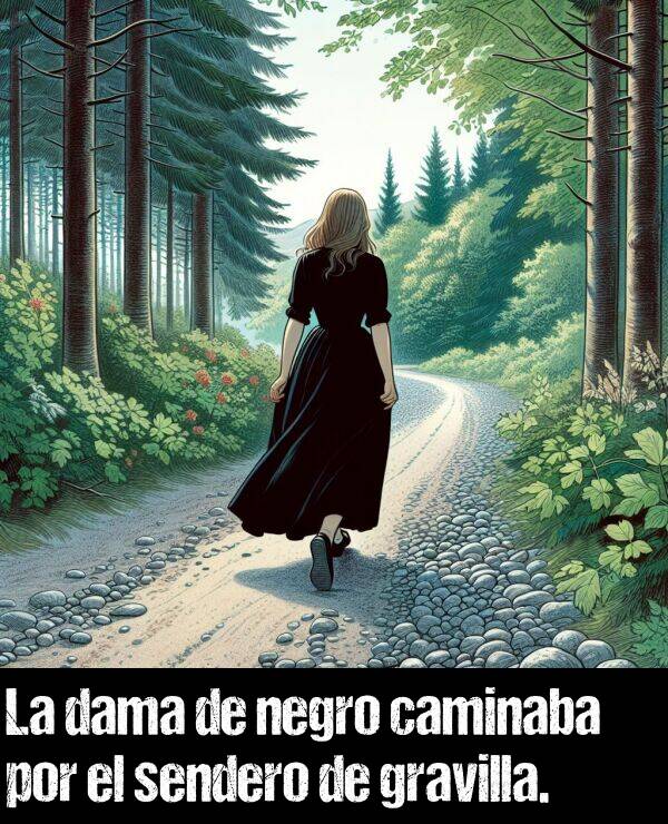 gravilla: La dama de negro caminaba por el sendero de gravilla.