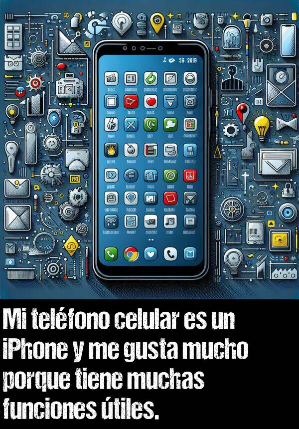 celular: Mi telfono celular es un iPhone y me gusta mucho porque tiene muchas funciones tiles.