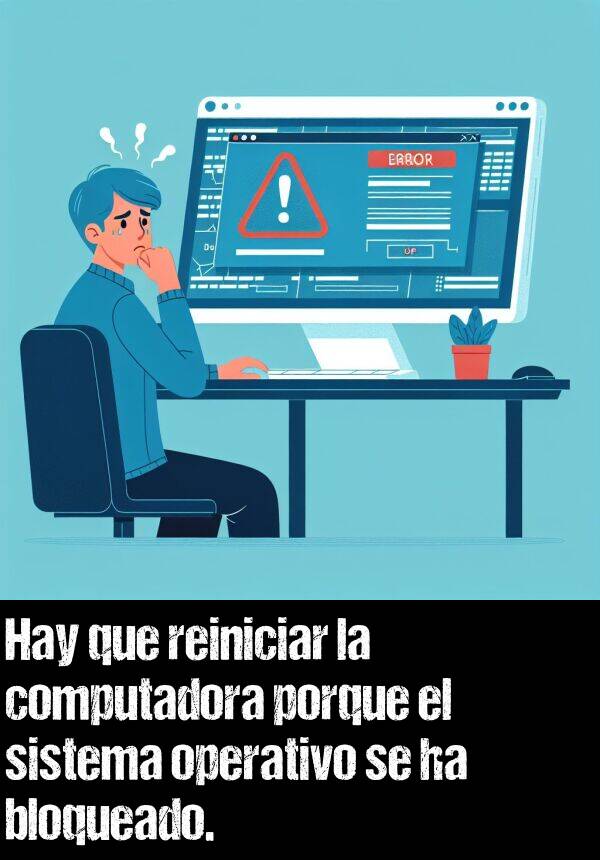 computadora: Hay que reiniciar la computadora porque el sistema operativo se ha bloqueado.