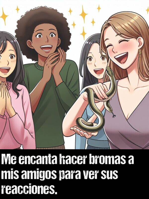 broma: Me encanta hacer bromas a mis amigos para ver sus reacciones.