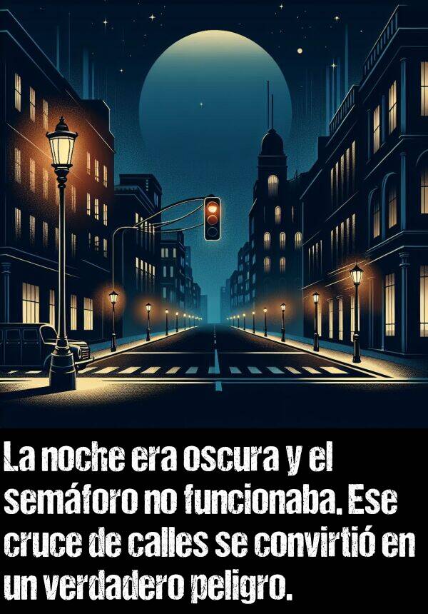 cruce: La noche era oscura y el semforo no funcionaba, lo que convirti ese cruce de calles en un verdadero peligro.