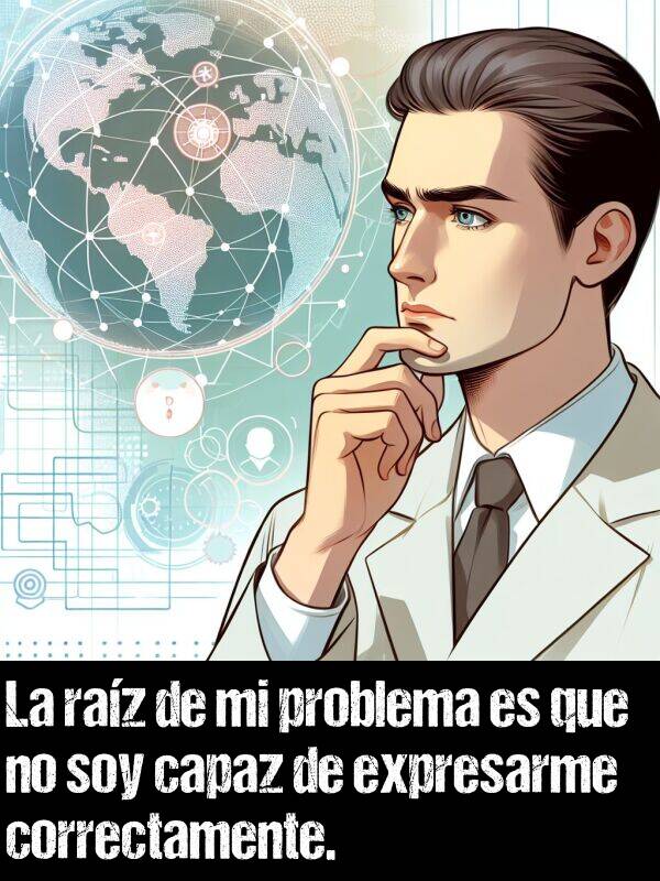 correctamente: La raz de mi problema es que no soy capaz de expresarme correctamente.