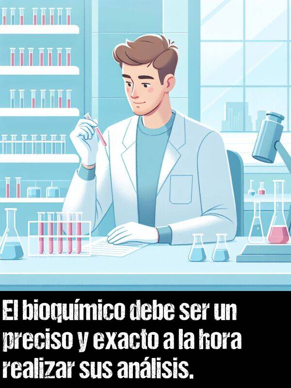 realizar: El bioqumico debe ser un preciso y exacto a la hora realizar sus anlisis.