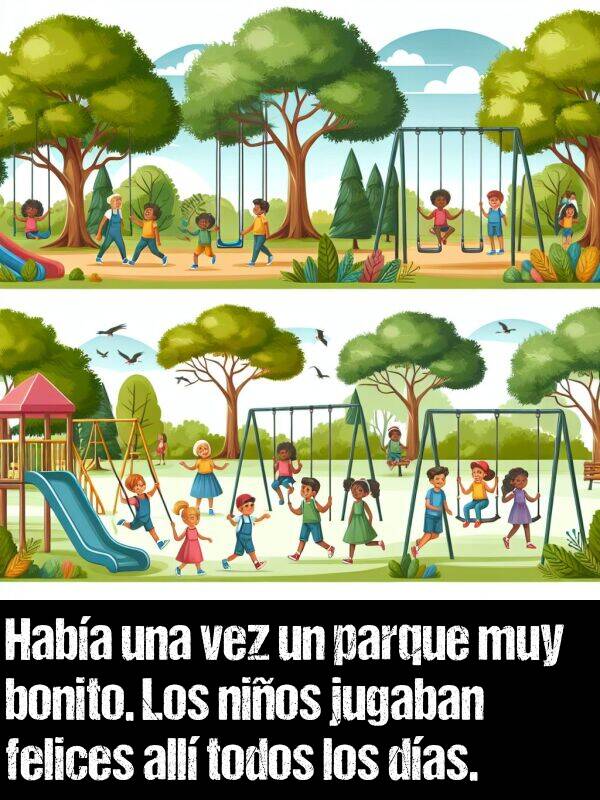 parque: Haba una vez un parque muy bonito. Los nios jugaban felices all todos los das.