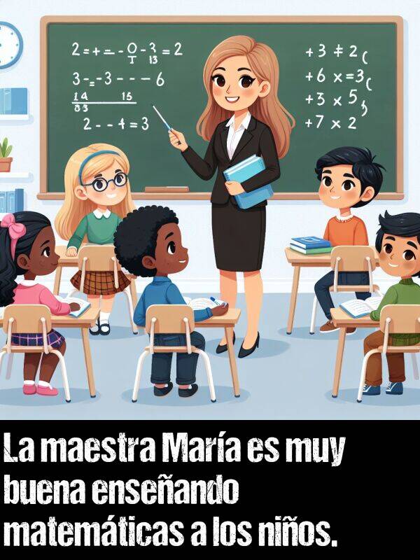 nios: La maestra Mara es muy buena enseando matemticas a los nios.