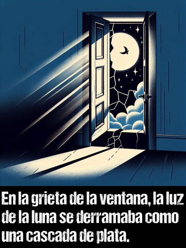 grieta: En la grieta de la ventana, la luz de la luna se derramaba como una cascada de plata.