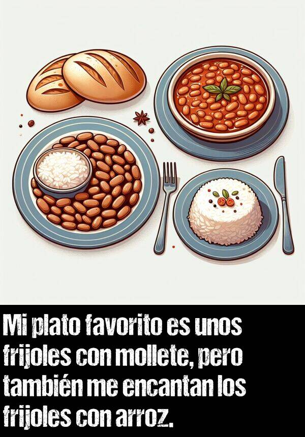 mollete: Mi plato favorito es unos frijoles con mollete, pero tambin me encantan los frijoles con arroz.