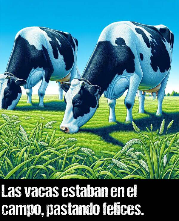 pastando: Las vacas estaban en el campo, pastando felices.