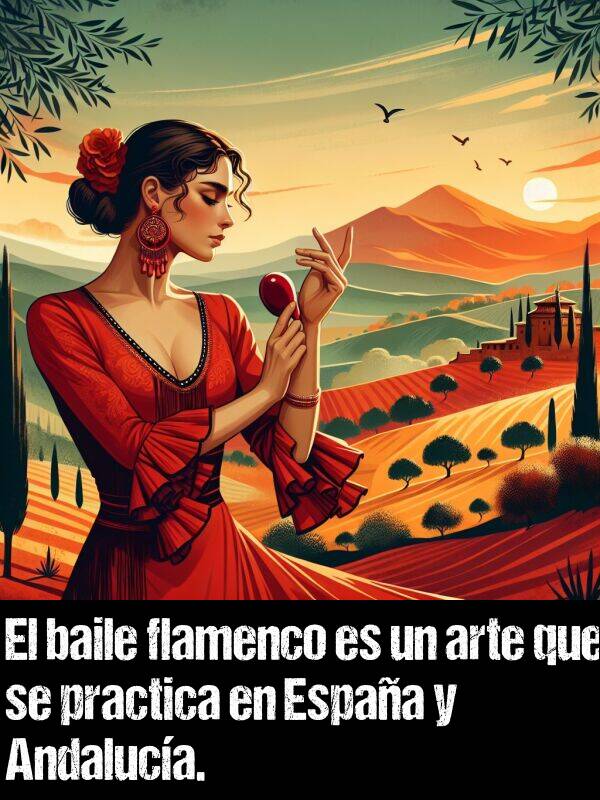 arte: El baile flamenco es un arte que se practica en Espaa y Andaluca.