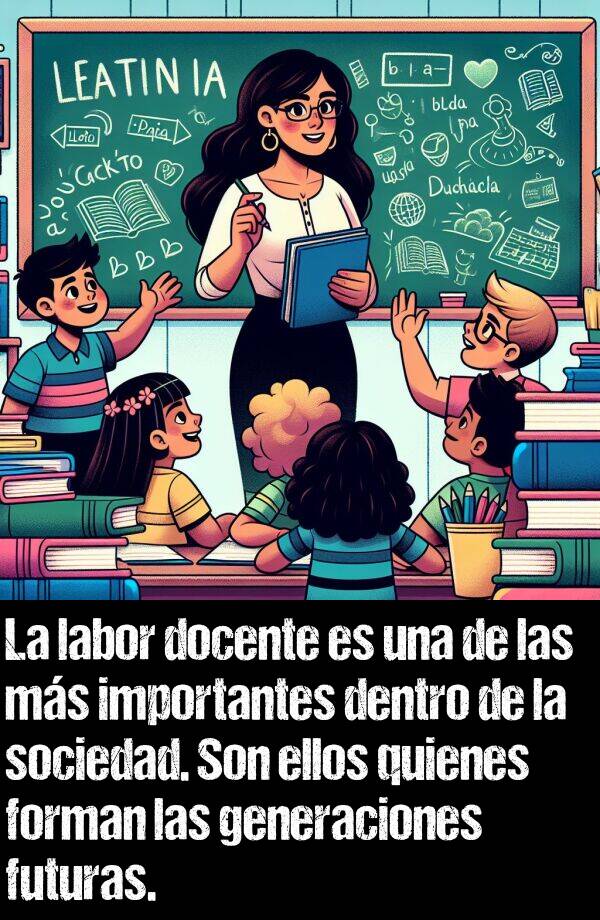 dentro: La labor docente es una de las ms importantes dentro de la sociedad. Son ellos quienes forman las generaciones futuras.