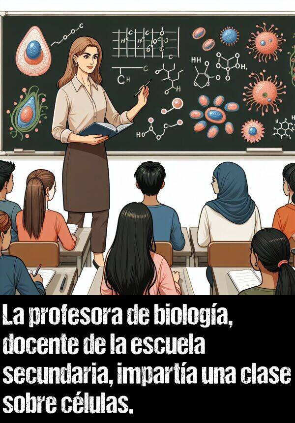 clulas: La profesora de biologa, docente de la escuela secundaria, imparta una clase sobre clulas.