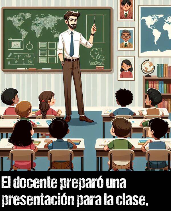 prepar: El docente prepar una presentacin para la clase.