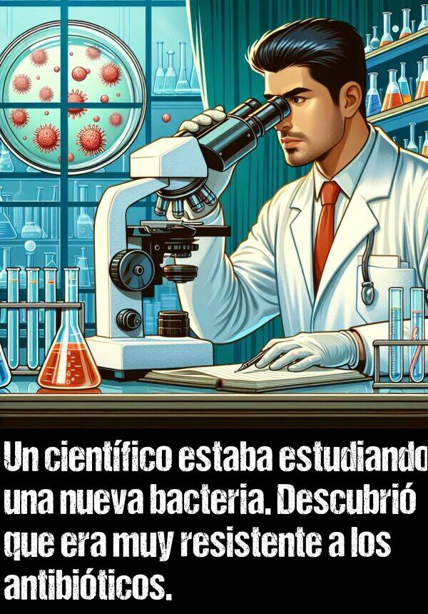 bacteria: Un cientfico estaba estudiando una nueva bacteria. Descubri que era muy resistente a los antibiticos.