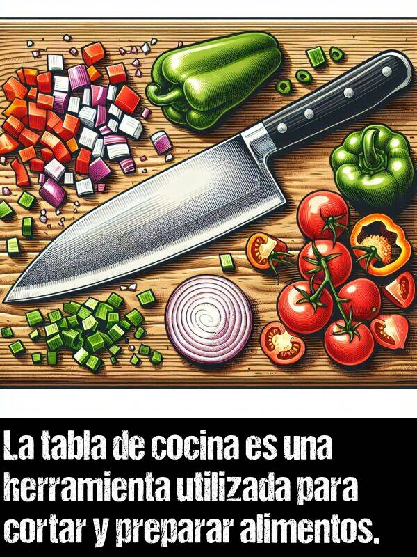 preparar: La tabla de cocina es una herramienta utilizada para cortar y preparar alimentos.