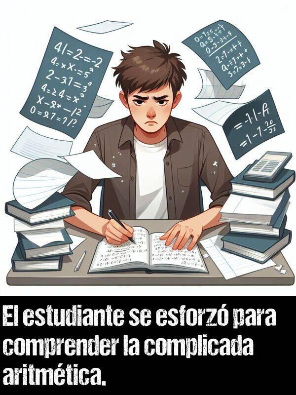 esforzar: El estudiante se esforz para comprender la complicada aritmtica.