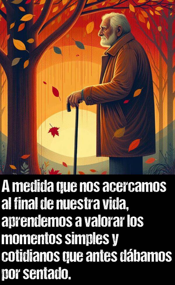 simples: A medida que nos acercamos al final de nuestra vida, aprendemos a valorar los momentos simples y cotidianos que antes dbamos por sentado.